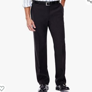 Haggar Men's ECLO Stria Expandable-Waist Plain-Front Dress Pant in Black 42W 32L